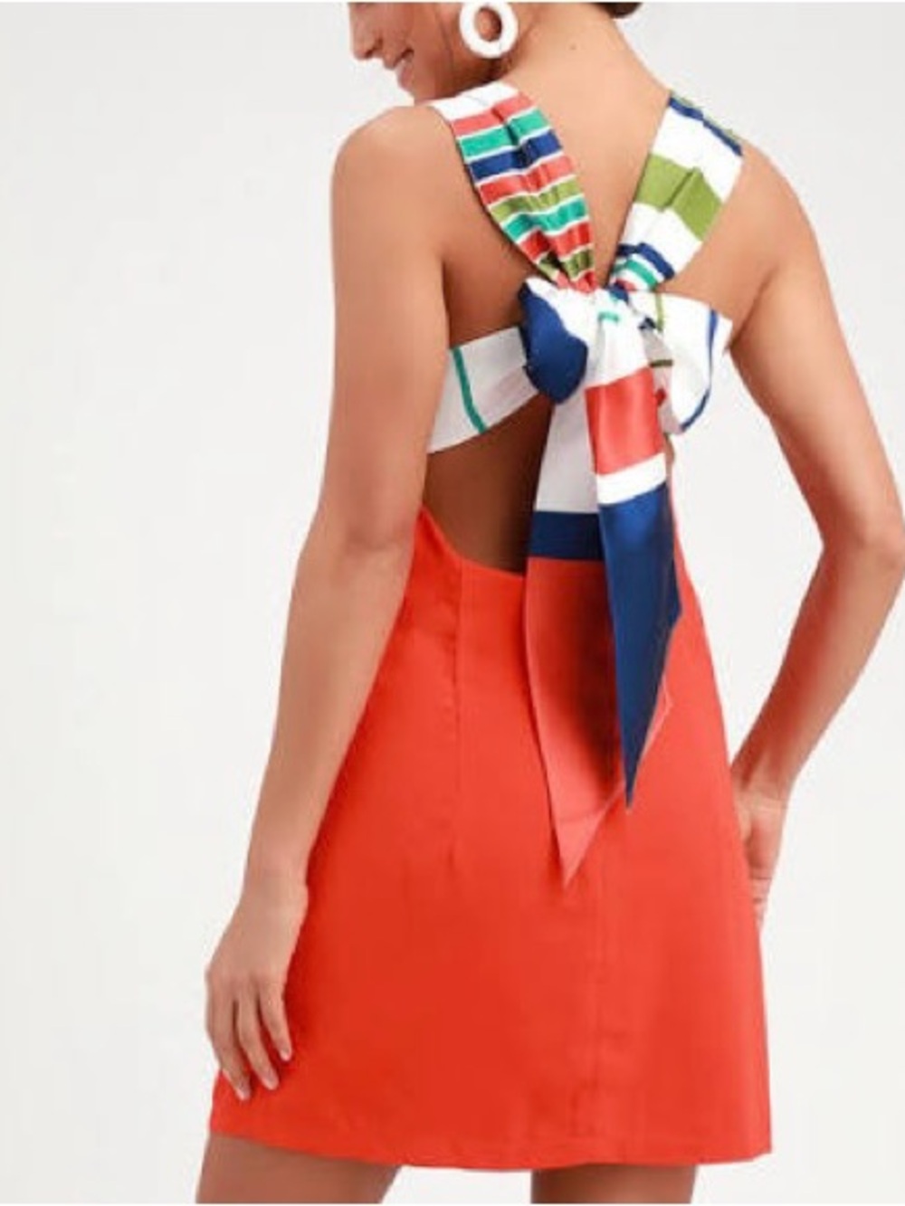 Lulus Red Sleeveless Shift Mini Dress with Striped Tie Back Bow